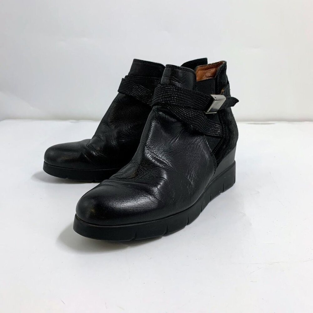 Hispanitas Women's Larae Leather Cross‎ Buckle Heeled Boot Size 7.5/38